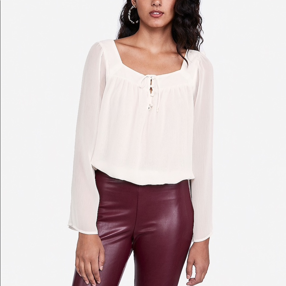 Chiffon Button Front Bell Sleeve Banded Bottom Top
